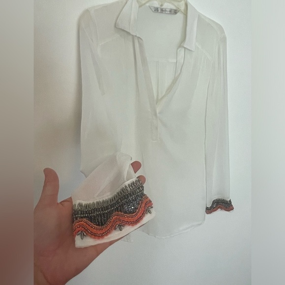 ZARA Rhinestone Blouse Size Small - Picture 2 of 5